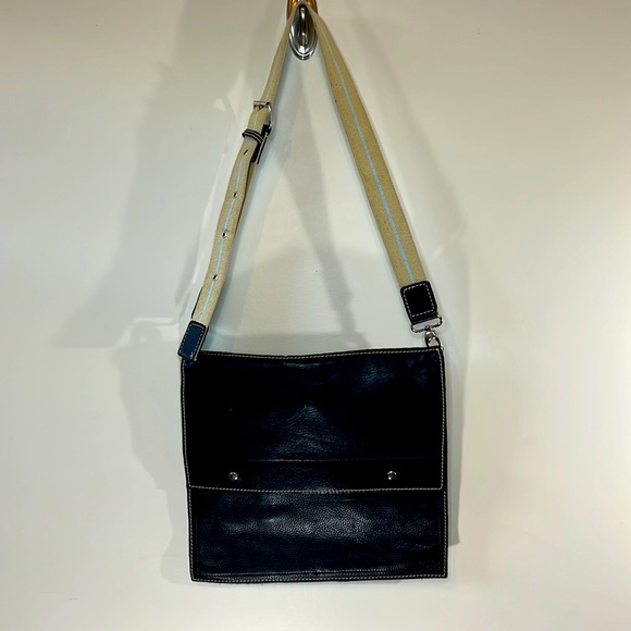 Rafe Black Leather mail type bag with canvas buckle strap - Picture 1 of 15